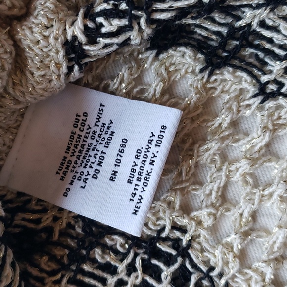 Ruby Rd. Cream, Black, and Gold Metallic Pointelle Knit Sweater - NWT - Picture 9 of 14